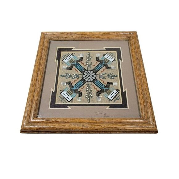 Vintage Native American Navajo Sand Painting Framed Kachina Sun Relinda Tom - Picture 1 of 5